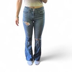 Levi’s Distressed Bootcut Jeans Patchwork Ripped Knees Stretch Size 27